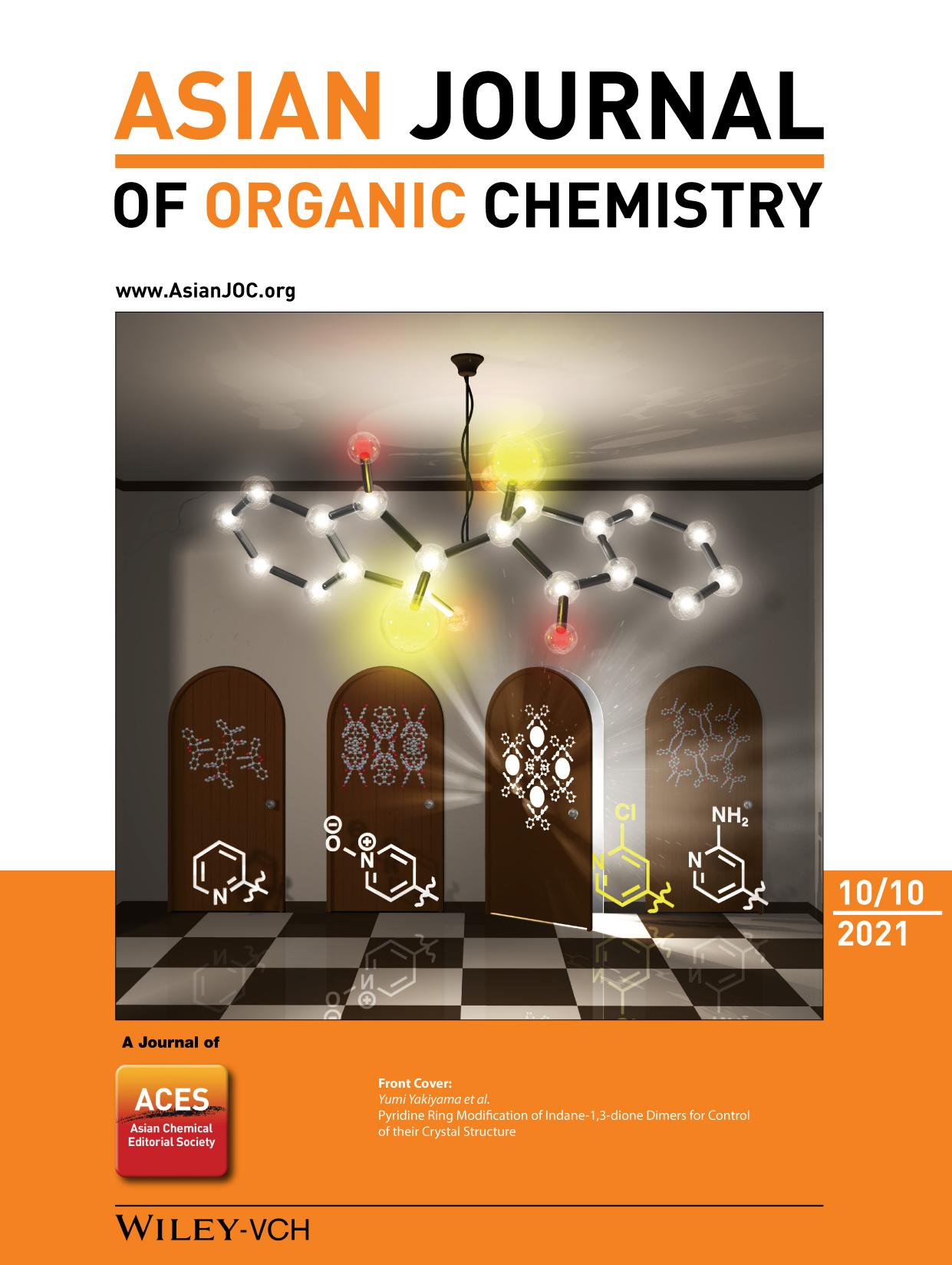 Front Cover: Pyridine Ring Modification of Indaneâ1,3âdione Dimers for Control of their Crystal Structure (Asian J. Org. Chem. 102021) by Unknown