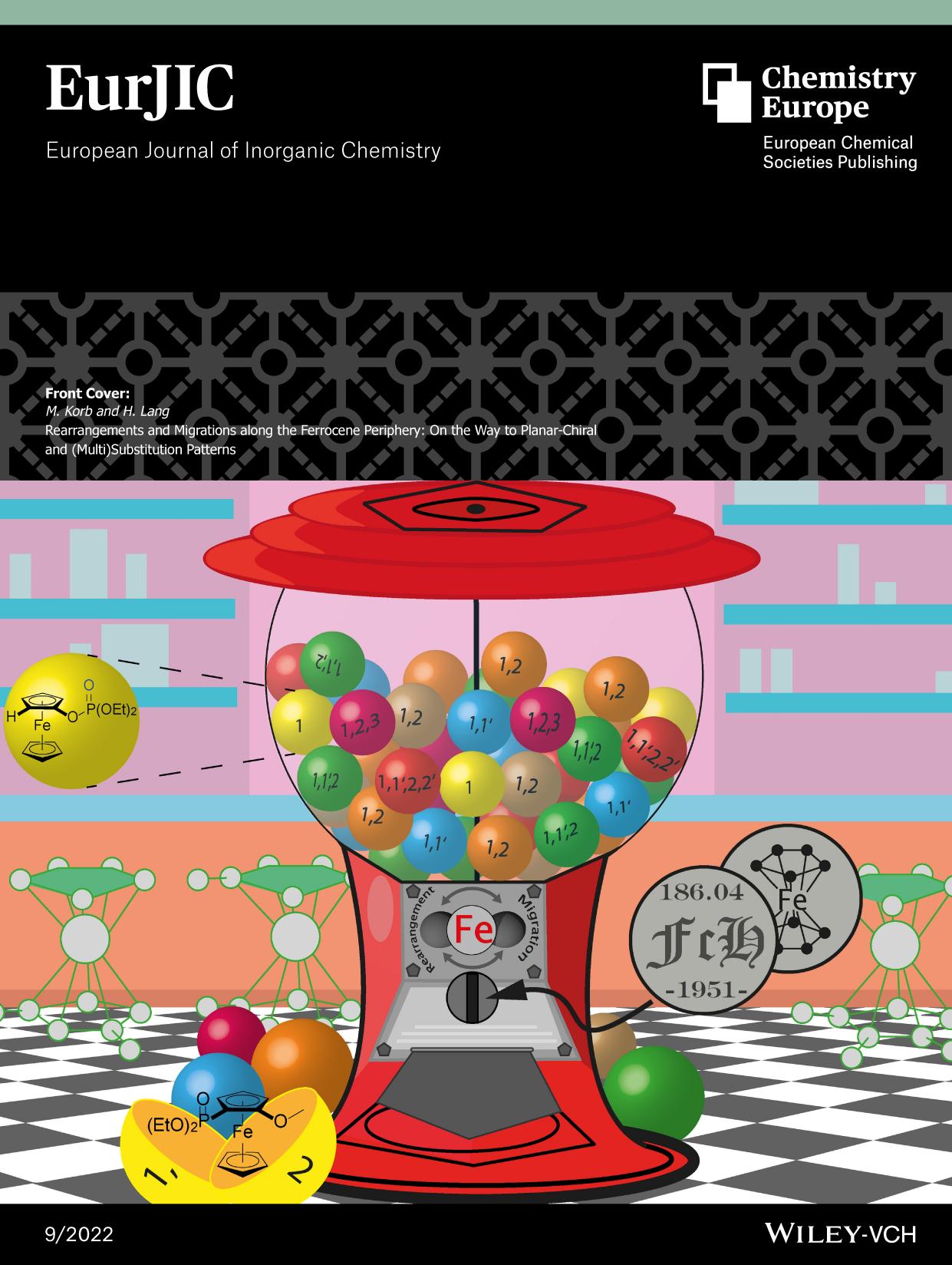 Front Cover: Rearrangements and Migrations along the Ferrocene Periphery: On the Way to PlanarâChiral and (Multi)Substitution Patterns (Eur. J. Inorg. Chem. 92022) by Unknown