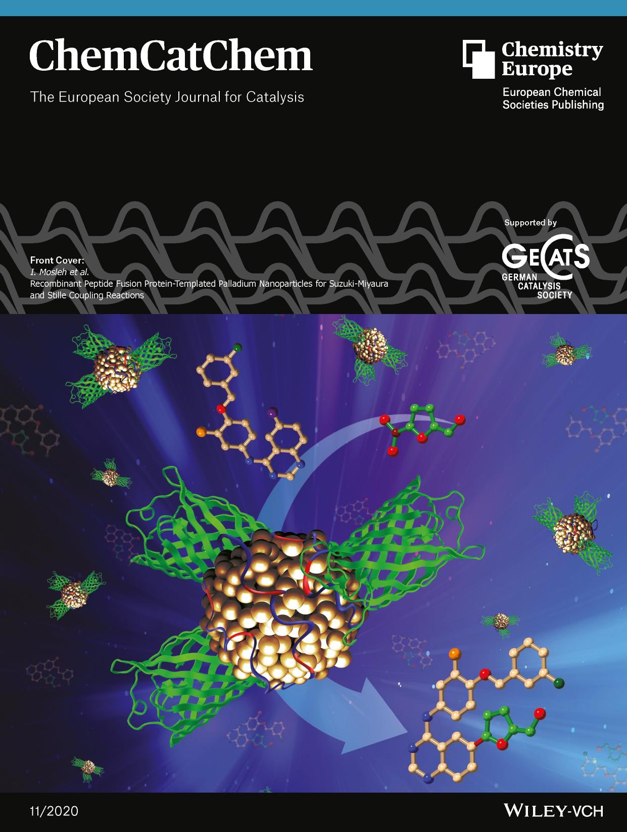 Front Cover: Recombinant Peptide Fusion ProteinâTemplated Palladium Nanoparticles for SuzukiâMiyaura and Stille Coupling Reactions (ChemCatChem 112020) by Unknown