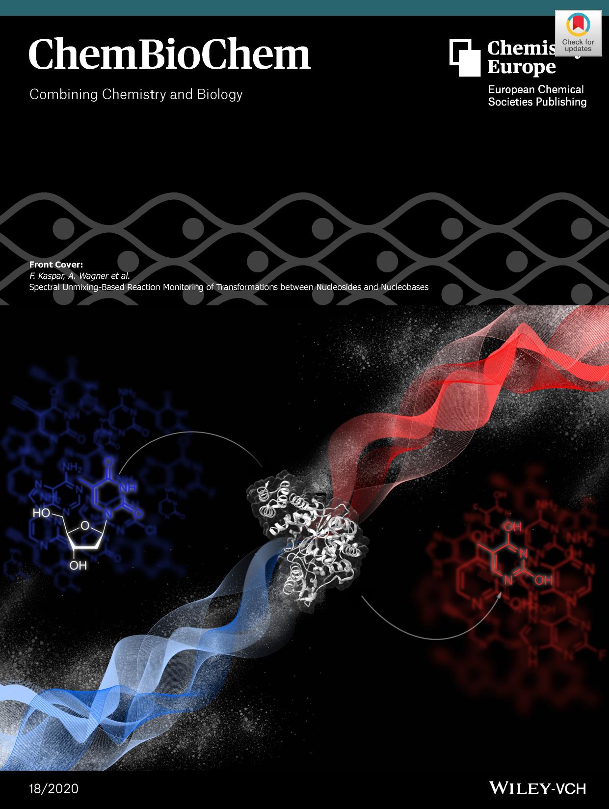 Front Cover: Spectral UnmixingâBased Reaction Monitoring of Transformations between Nucleosides and Nucleobases (ChemBioChem 182020) by Unknown