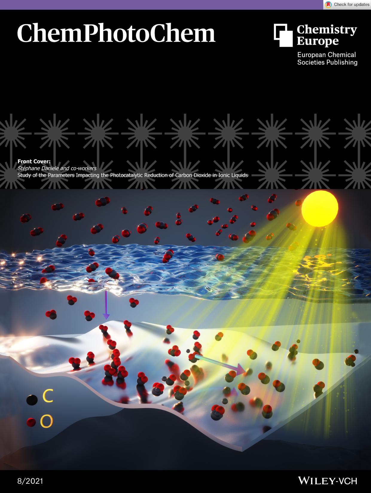 Front Cover: Study of the Parameters Impacting the Photocatalytic Reduction of Carbon Dioxide in Ionic Liquids (ChemPhotoChem 82021) by Unknown