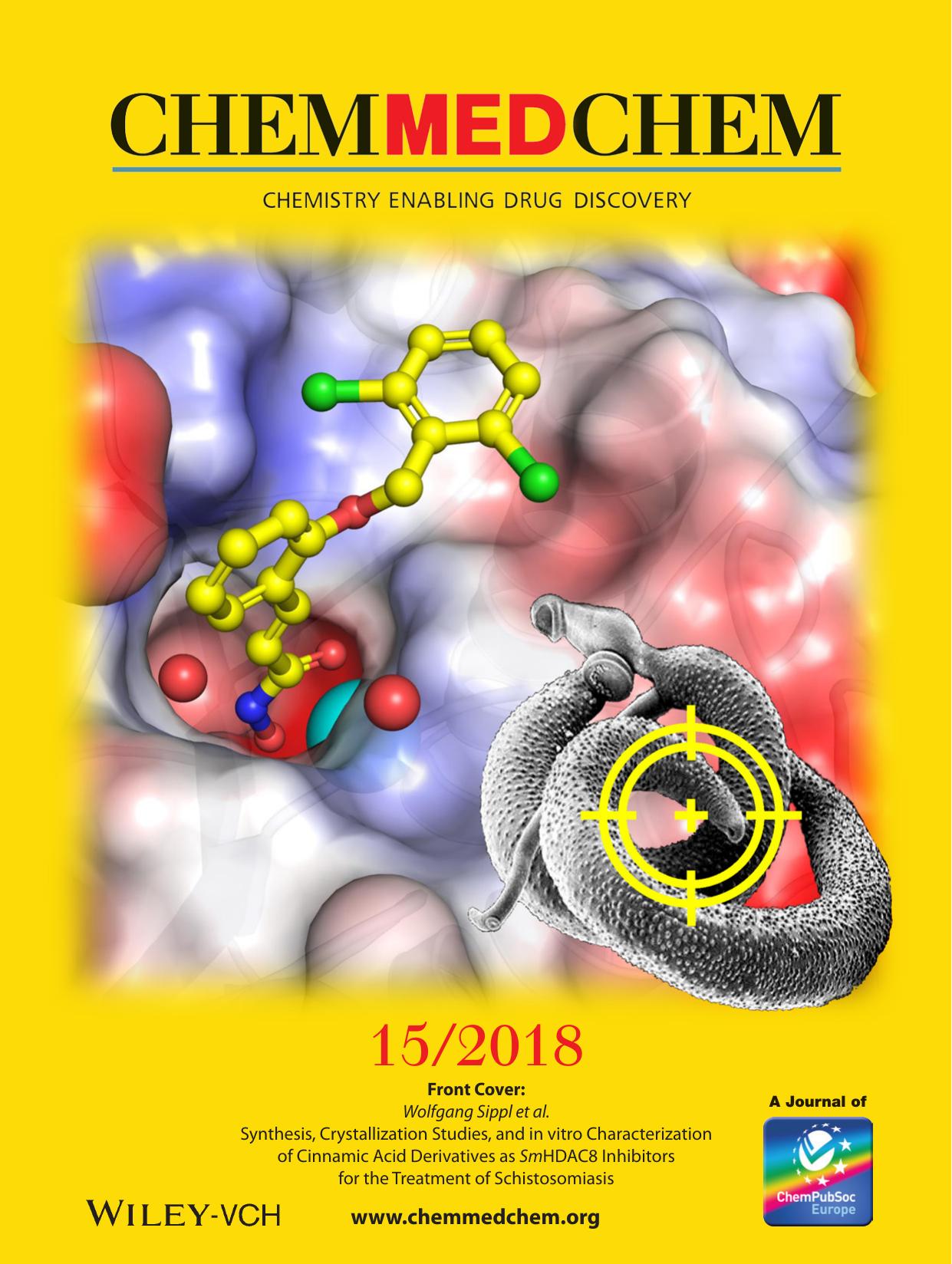 Front Cover: Synthesis, Crystallization Studies, and in vitro Characterization of Cinnamic Acid Derivatives as SmHDAC8 Inhibitors for the Treatment of Schistosomiasis (ChemMedChem 152018) by Unknown
