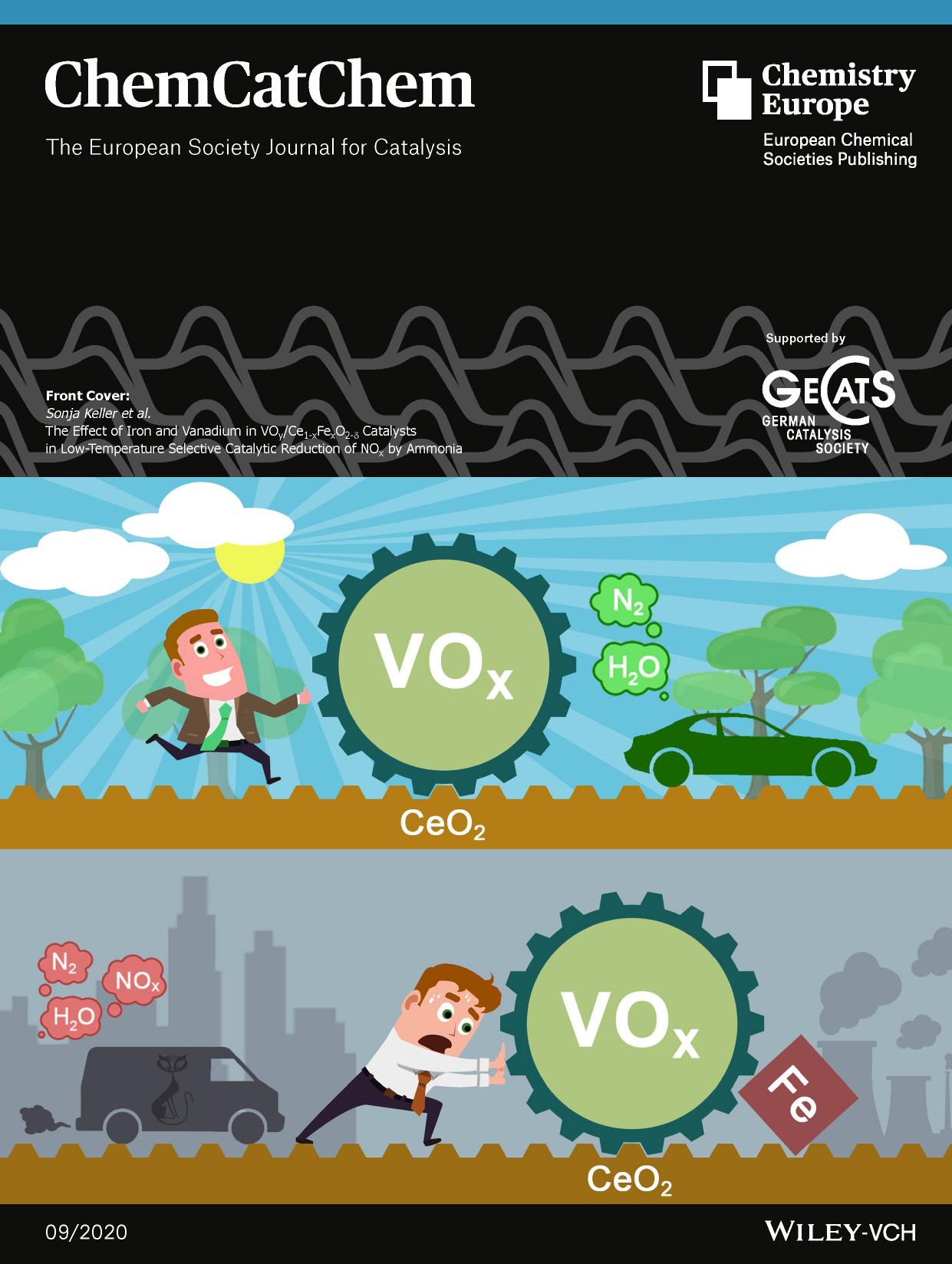 Front Cover: The Effect of Iron and Vanadium in VOyCe1âxFexO2âÎ´ Catalysts in LowâTemperature Selective Catalytic Reduction of NOx by Ammonia (ChemCatChem 92020) by Unknown