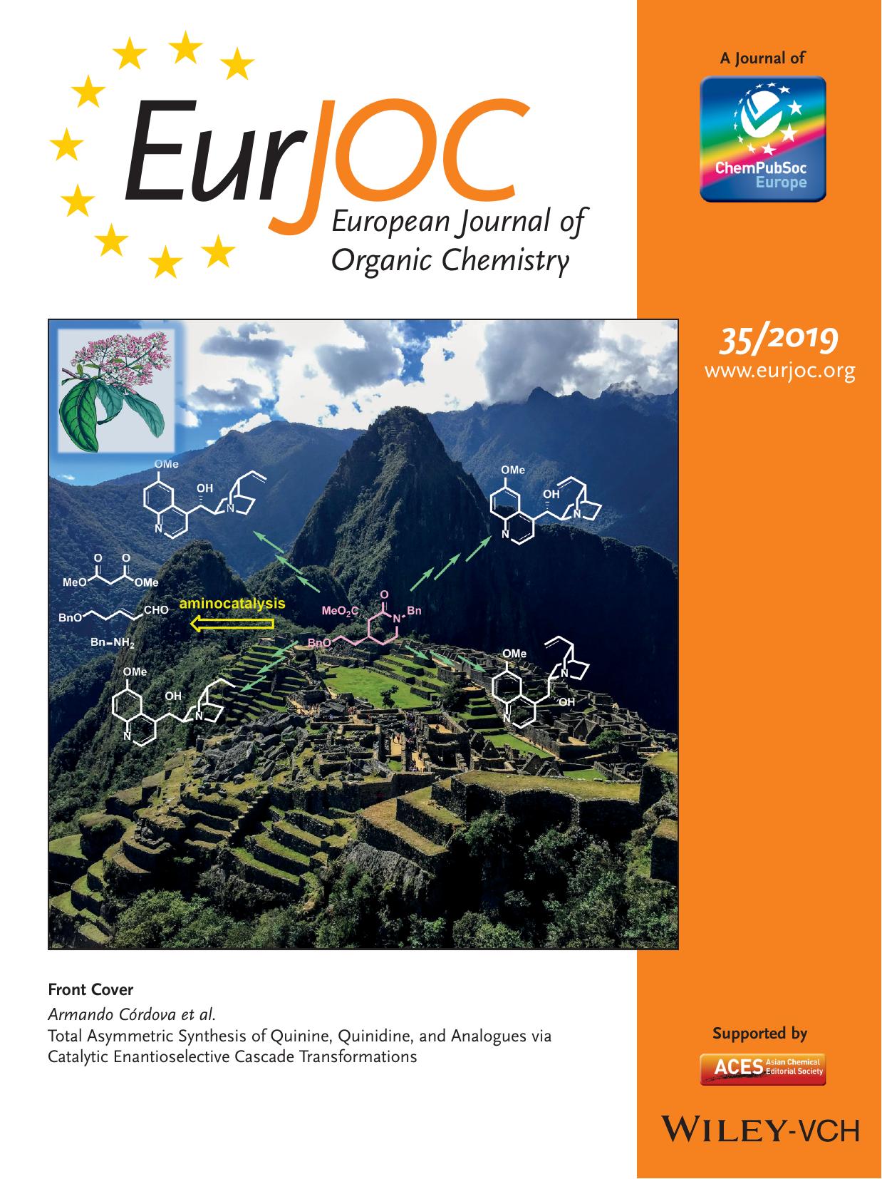Front Cover: Total Asymmetric Synthesis of Quinine, Quinidine, and Analogues via Catalytic Enantioselective Cascade Transformations (Eur. J. Org. Chem. 352019) by Unknown