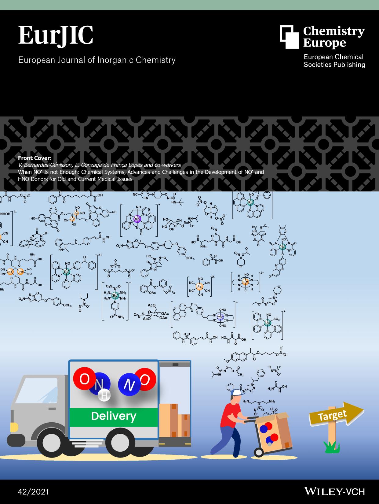 Front Cover: When NO. Is not Enough: Chemical Systems, Advances and Challenges in the Development of NO. and HNO Donors for Old and Current Medical Issues (Eur. J. Inorg. Chem. 422021) by Unknown