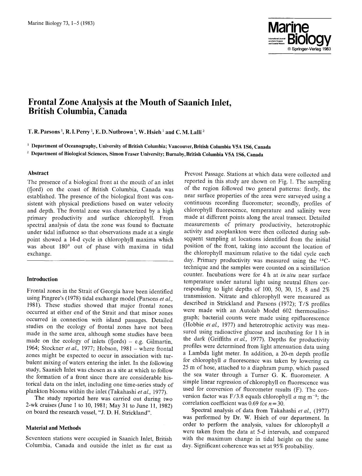 Frontal zone analysis at the mouth of Saanich Inlet, British Columbia, Canada by Unknown
