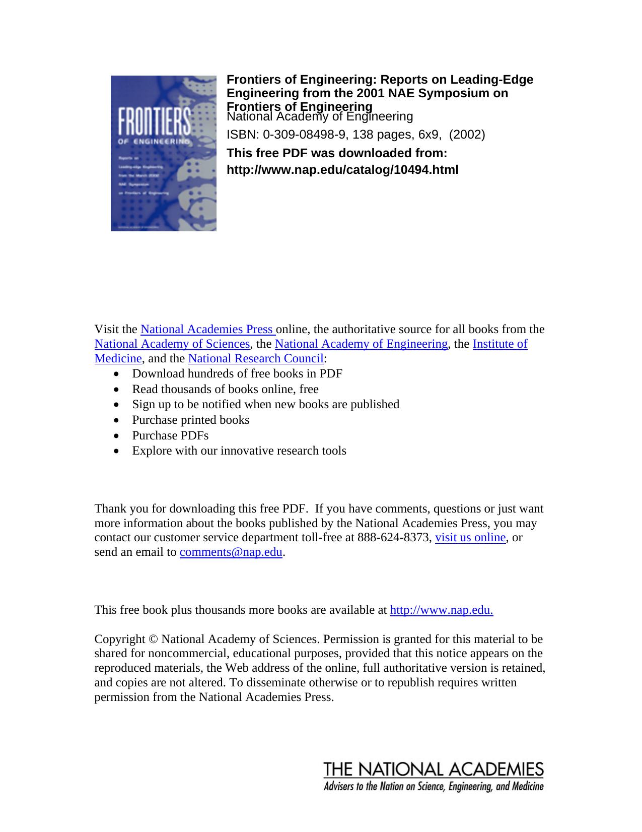 Frontiers of Engineering Reports on Leading-Edge Engineering from the NAE Symposium on Front by National Academy of Engineering