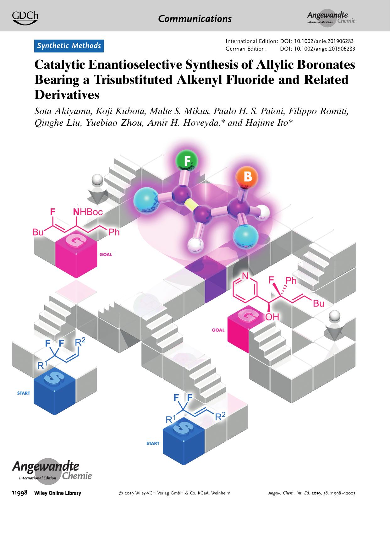 Frontispiece: Catalytic Enantioselective Synthesis of Allylic Boronates Bearing a Trisubstituted Alkenyl Fluoride and Related Derivatives by Unknown