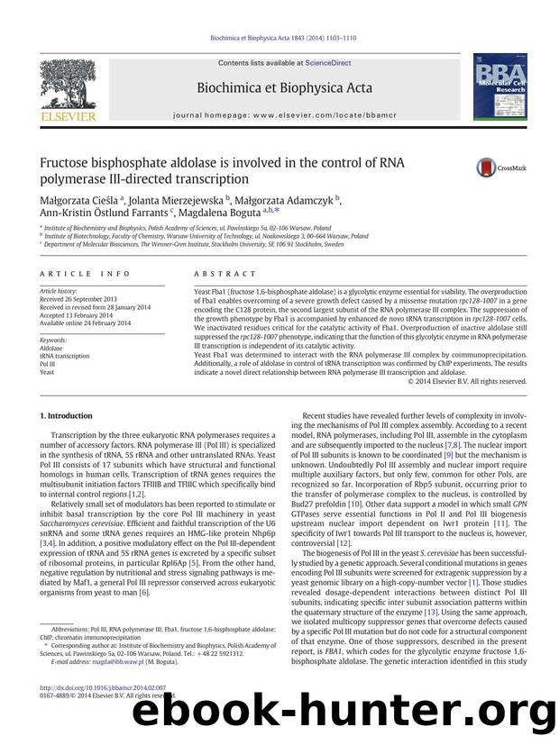 Fructose bisphosphate aldolase is involved in the control of RNA polymerase III-directed transcription by unknow
