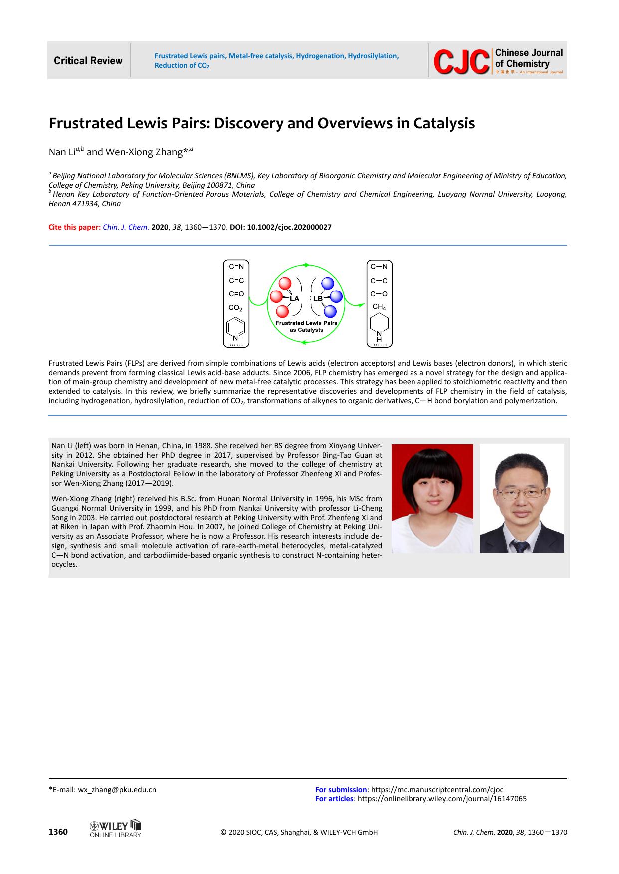 Frustrated Lewis Pairs: Discovery and Overviews in Catalysis by USER