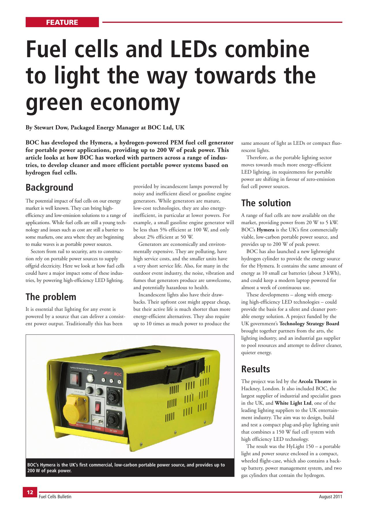 Fuel cells and LEDs combine to light the way towards the green economy by Stewart Dow