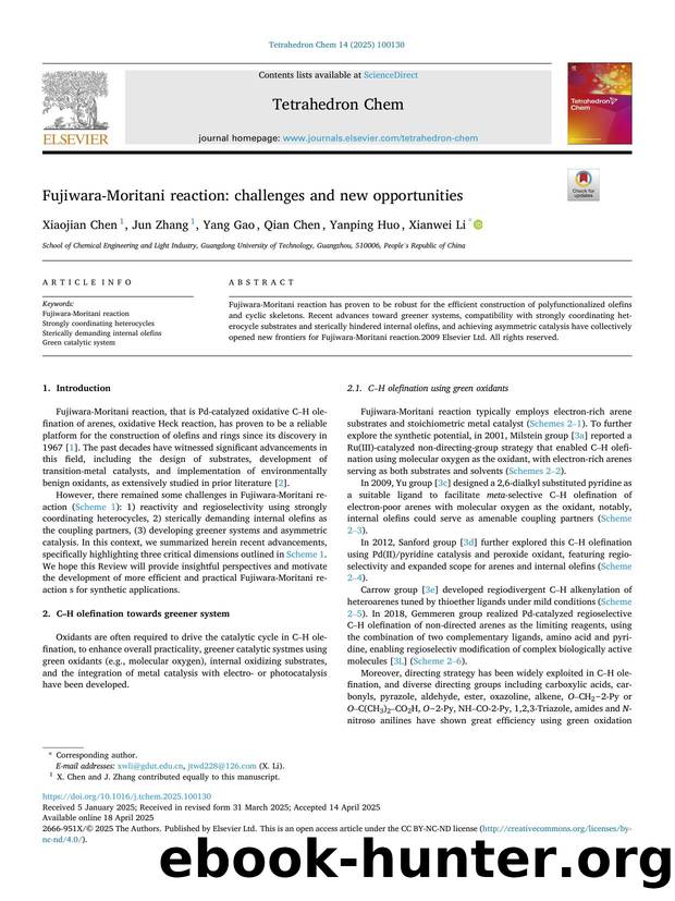 Fujiwara-Moritani reaction: challenges and new opportunities by Xiaojian Chen & Jun Zhang & Yang Gao & Qian Chen & Yanping Huo & Xianwei Li