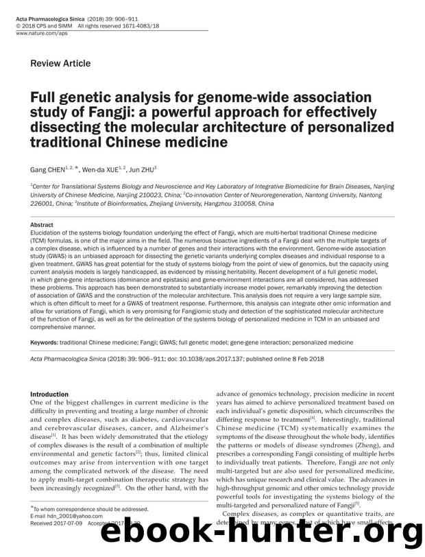 Full genetic analysis for genome-wide association study of Fangji: a powerful approach for effectively dissecting the molecular architecture of personalized traditional Chinese medicine by Gang Chen & Wen-da Xue & Jun Zhu