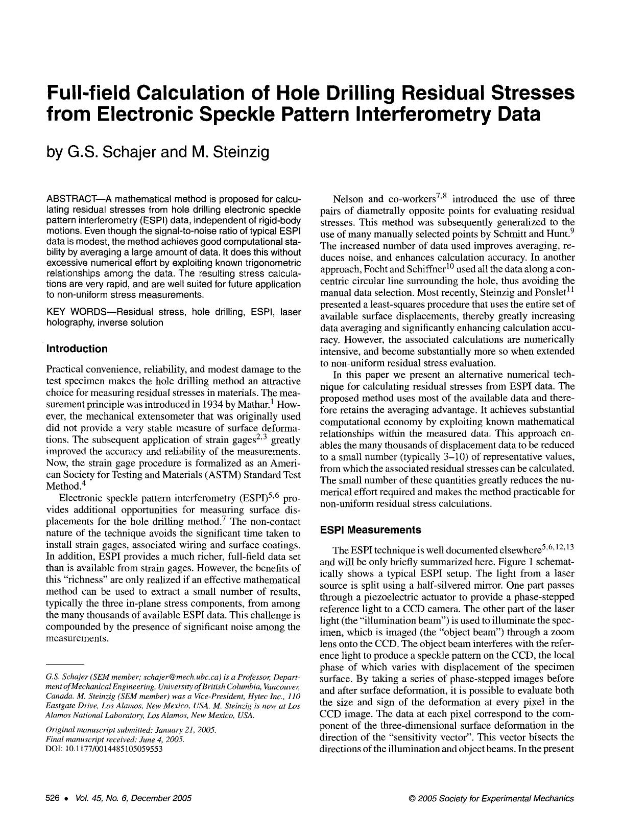 Full-field calculation of hole drilling residual stresses from electronic speckle pattern interferometry data by Unknown