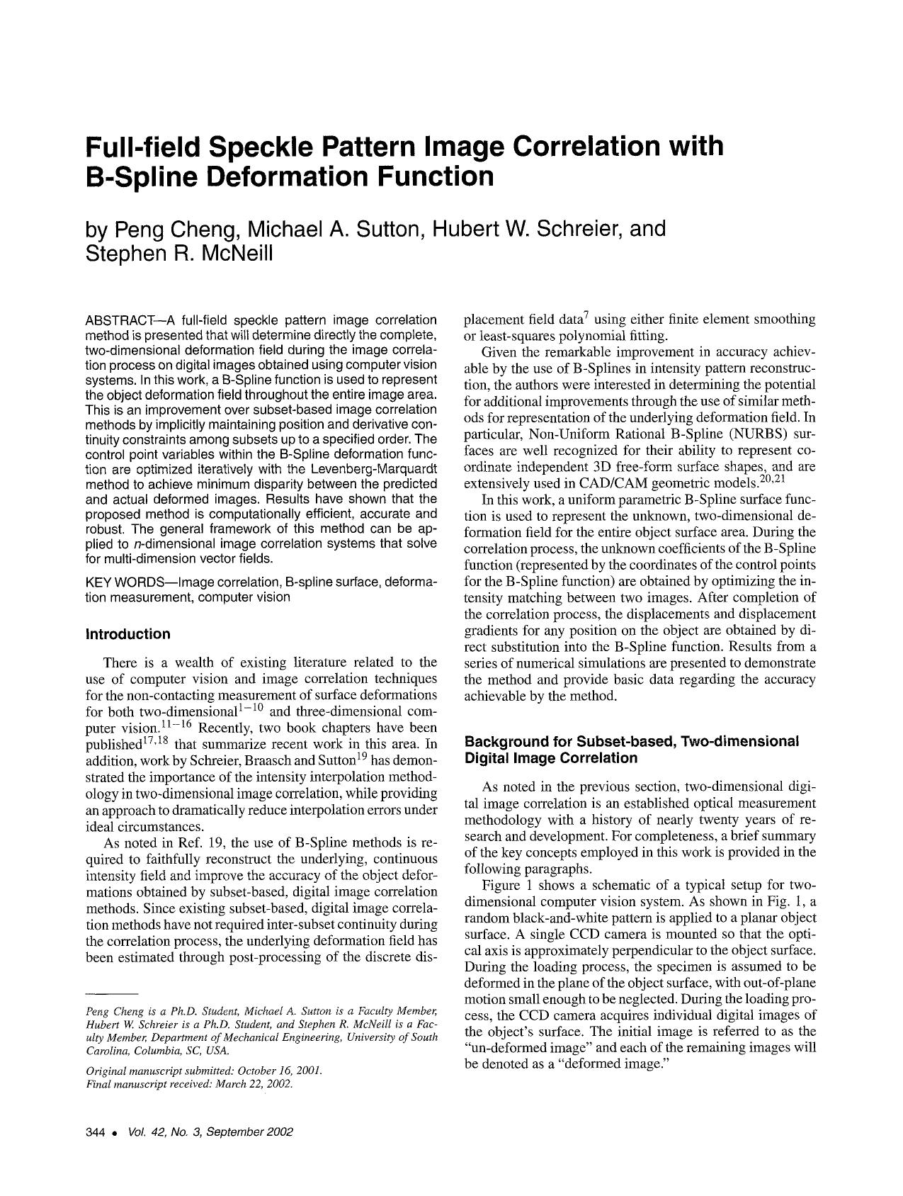 Full-field speckle pattern image correlation with B-Spline deformation function by Unknown