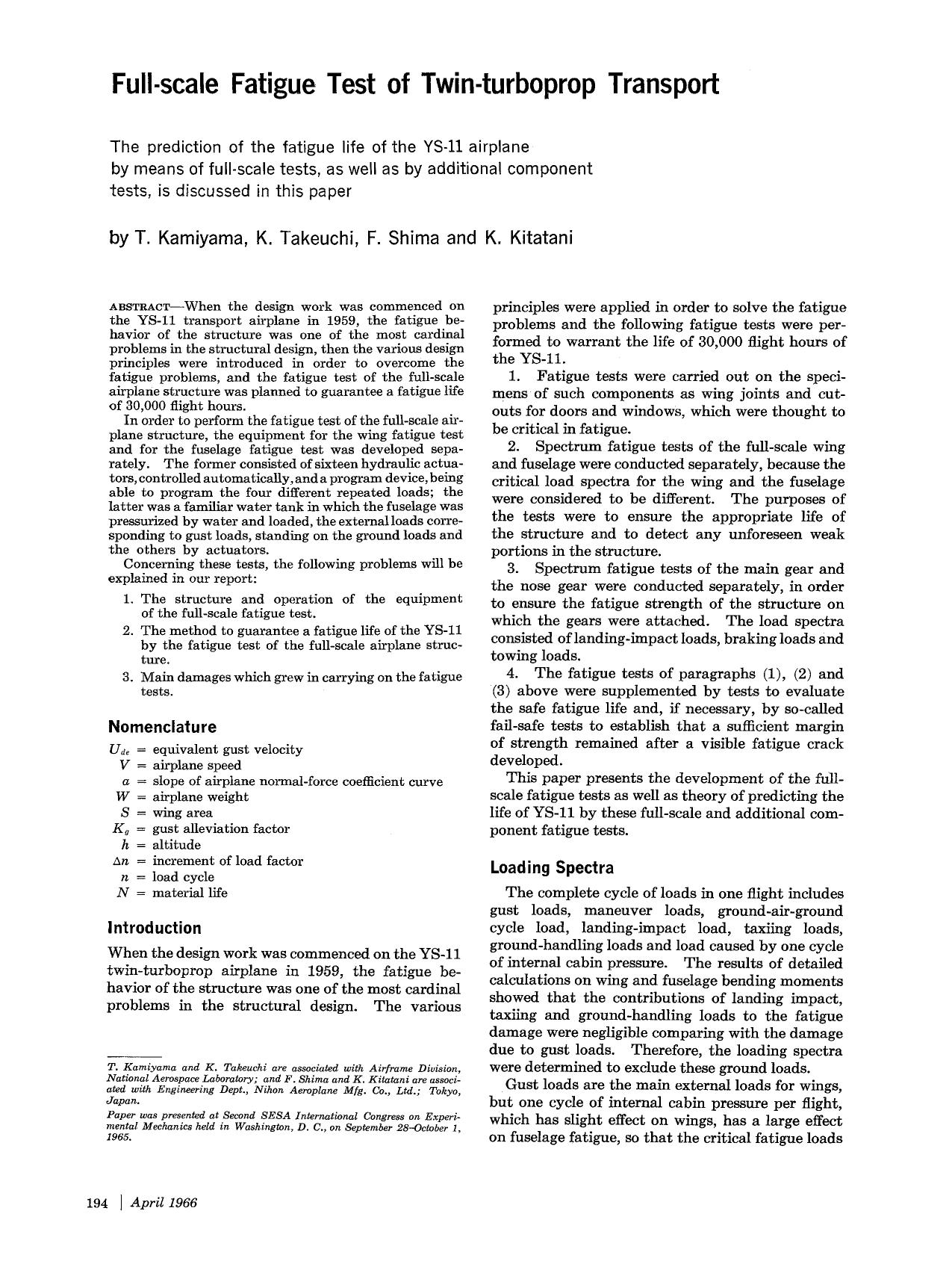 Full-scale fatigue test of twin-turboprop transport by Unknown