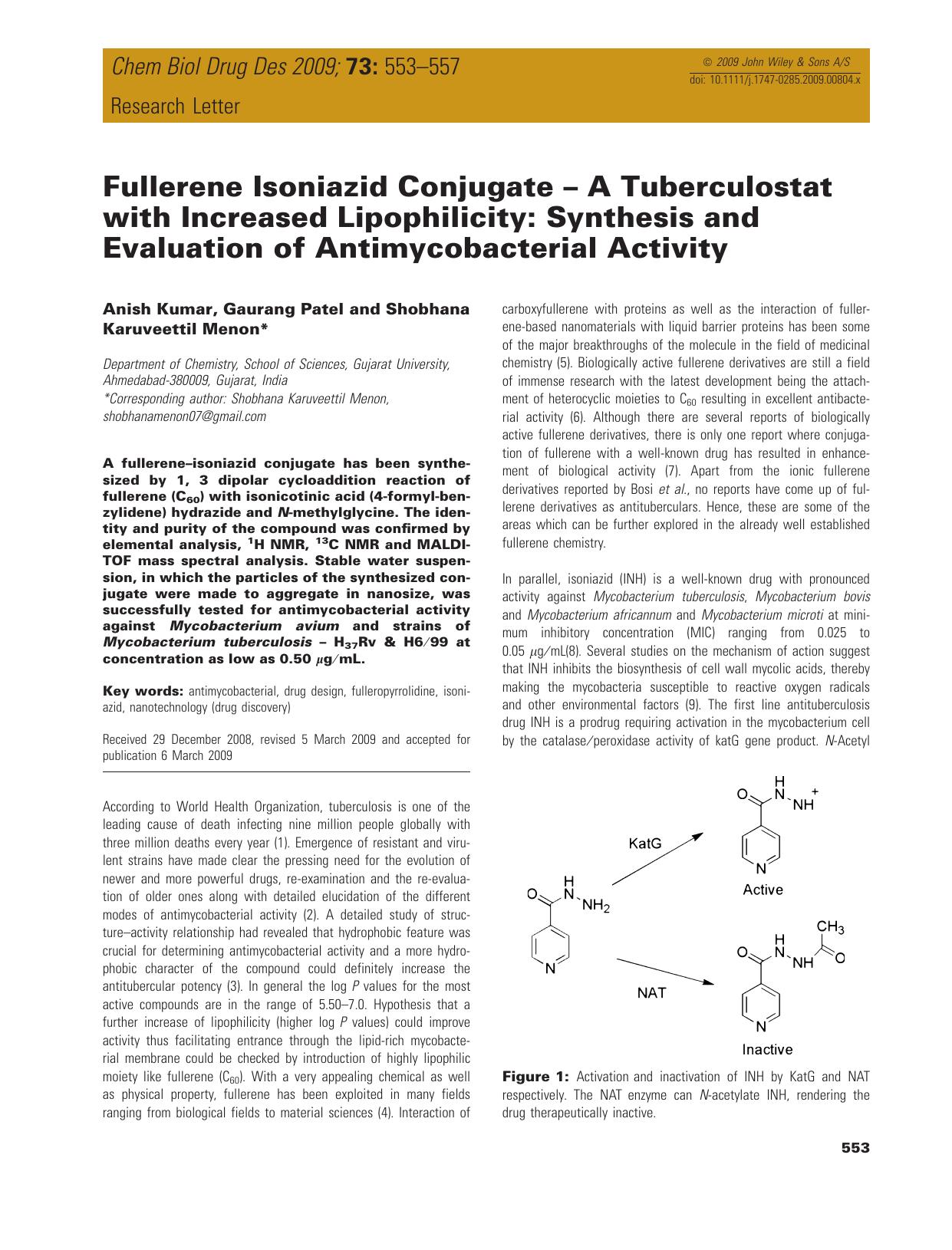 Fullerene Isoniazid Conjugate – A Tuberculostat with Increased Lipophilicity: Synthesis and Evaluation of Antimycobacterial Activity by unknow