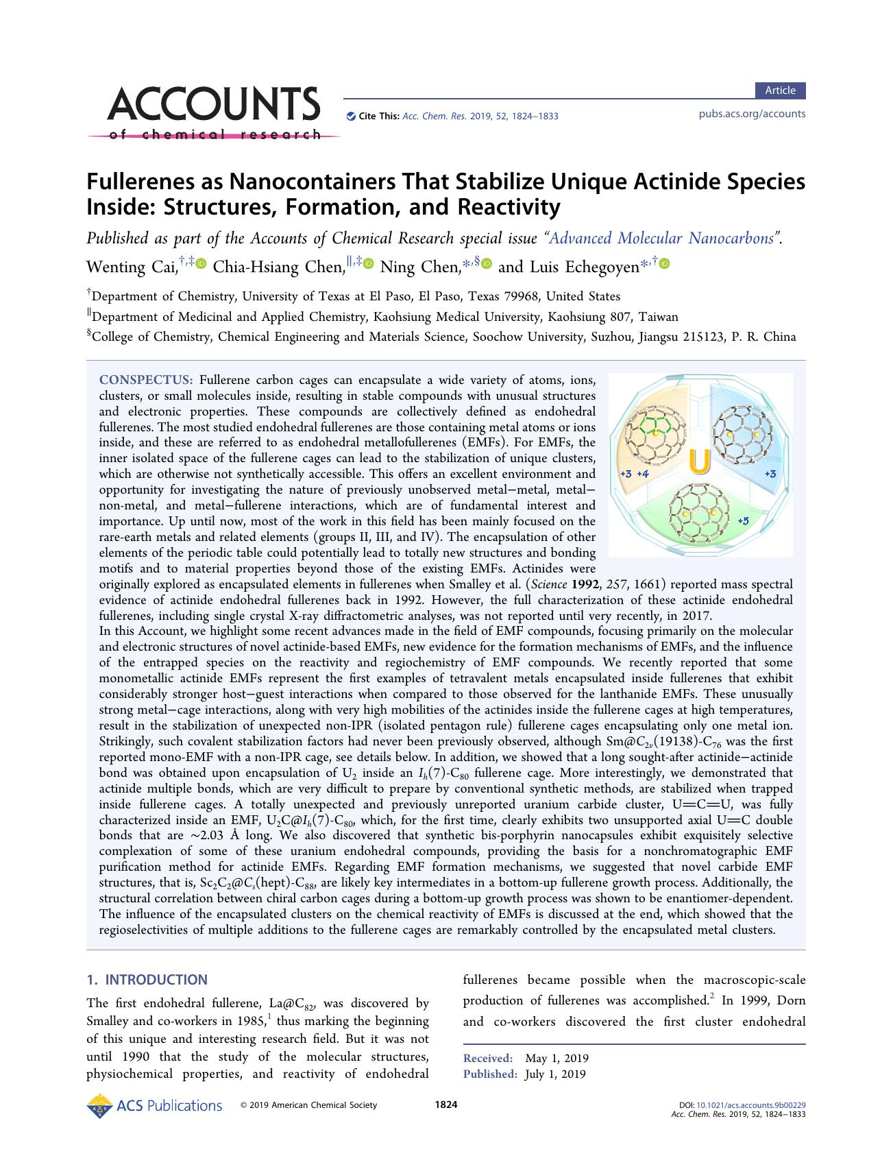 Fullerenes as Nanocontainers That Stabilize Unique Actinide Species Inside: Structures, Formation, and Reactivity by unknow
