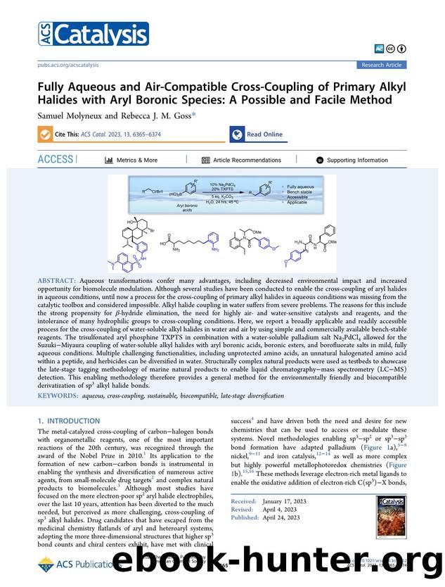 Fully Aqueous and Air-Compatible Cross-Coupling of Primary Alkyl Halides with Aryl Boronic Species: A Possible and Facile Method by Samuel Molyneux and Rebecca J. M. Goss