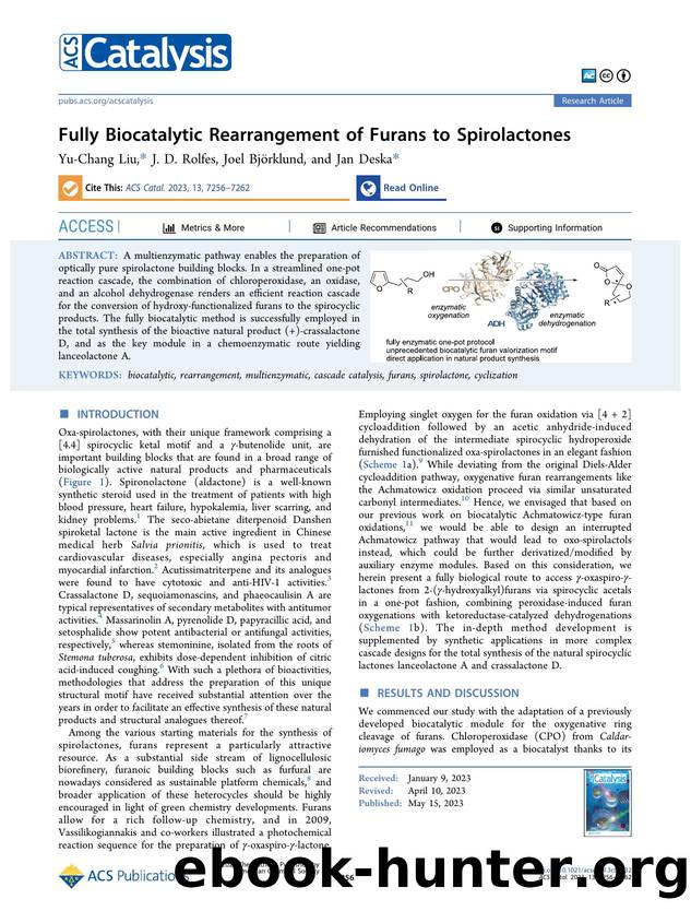 Fully Biocatalytic Rearrangement of Furans to Spirolactones by Yu-Chang Liu J. D. Rolfes Joel Björklund and Jan Deska