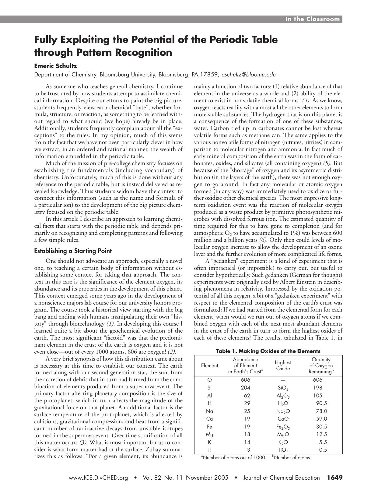 Fully Exploiting the Potential of the Periodic Table through Pattern Recognition by Emeric Schultz
