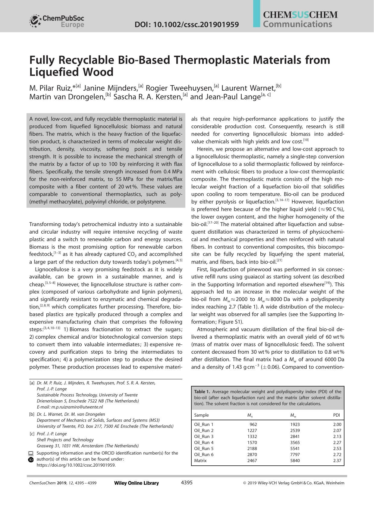 Fully Recyclable BioâBased Thermoplastic Materials from Liquefied Wood by Unknown