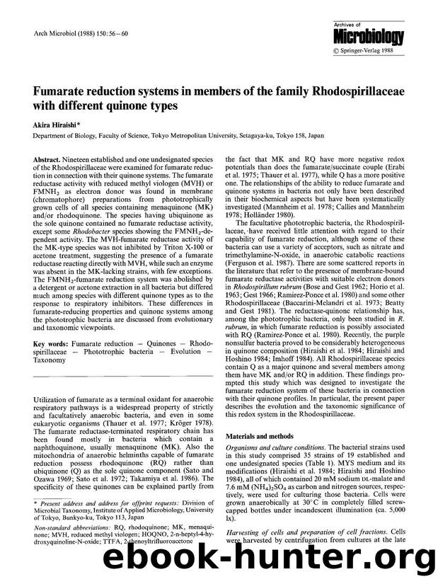 Fumarate reduction systems in members of the family Rhodospirillaceae with different quinone types by Unknown