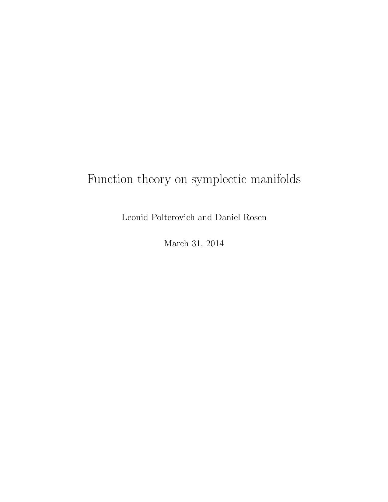 Function theory on symplectic manifolds by Leonid Polterovich Daniel Rosen