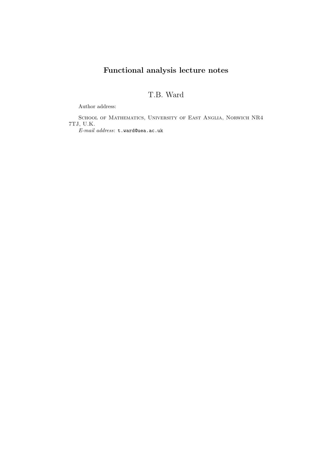 Functional Analysis by T. B. Ward
