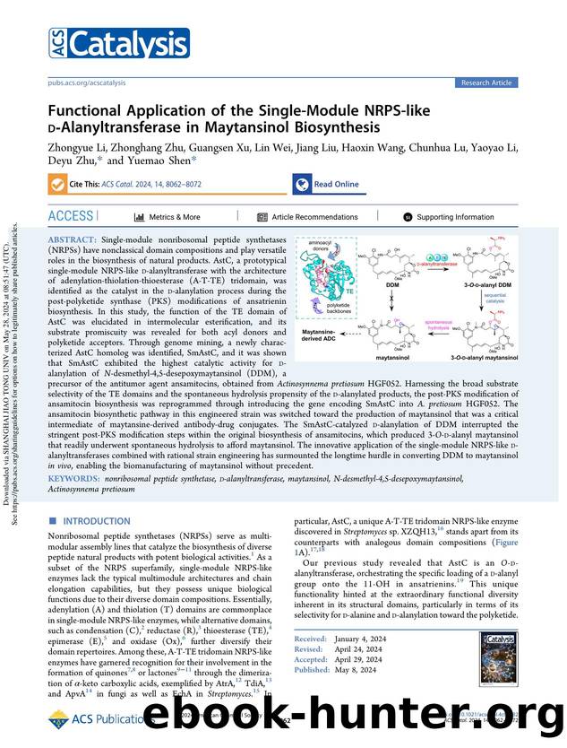 Functional Application of the Single-Module NRPS-like d-Alanyltransferase in Maytansinol Biosynthesis by unknow