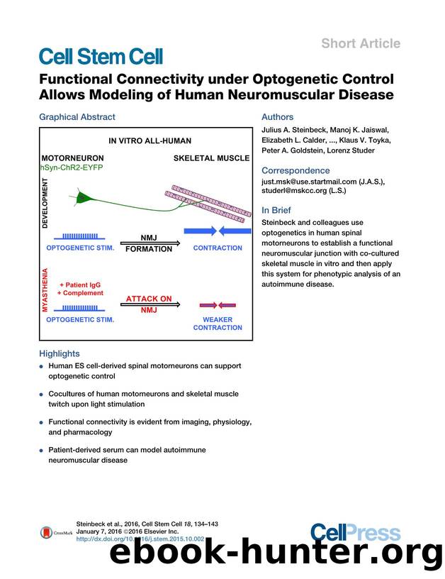 Functional Connectivity under Optogenetic Control Allows Modeling of Human Neuromuscular Disease by unknow