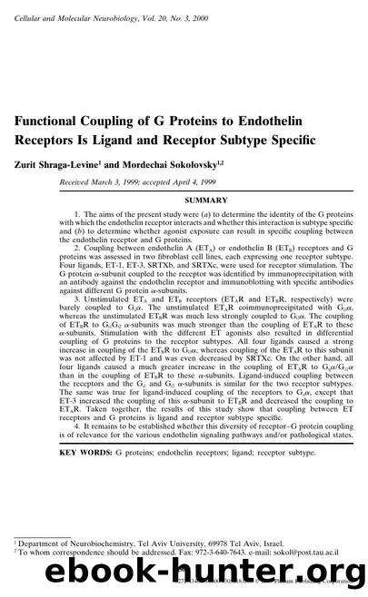 Functional Coupling of G Proteins to Endothelin Receptors Is Ligand and Receptor Subtype Specific by Unknown