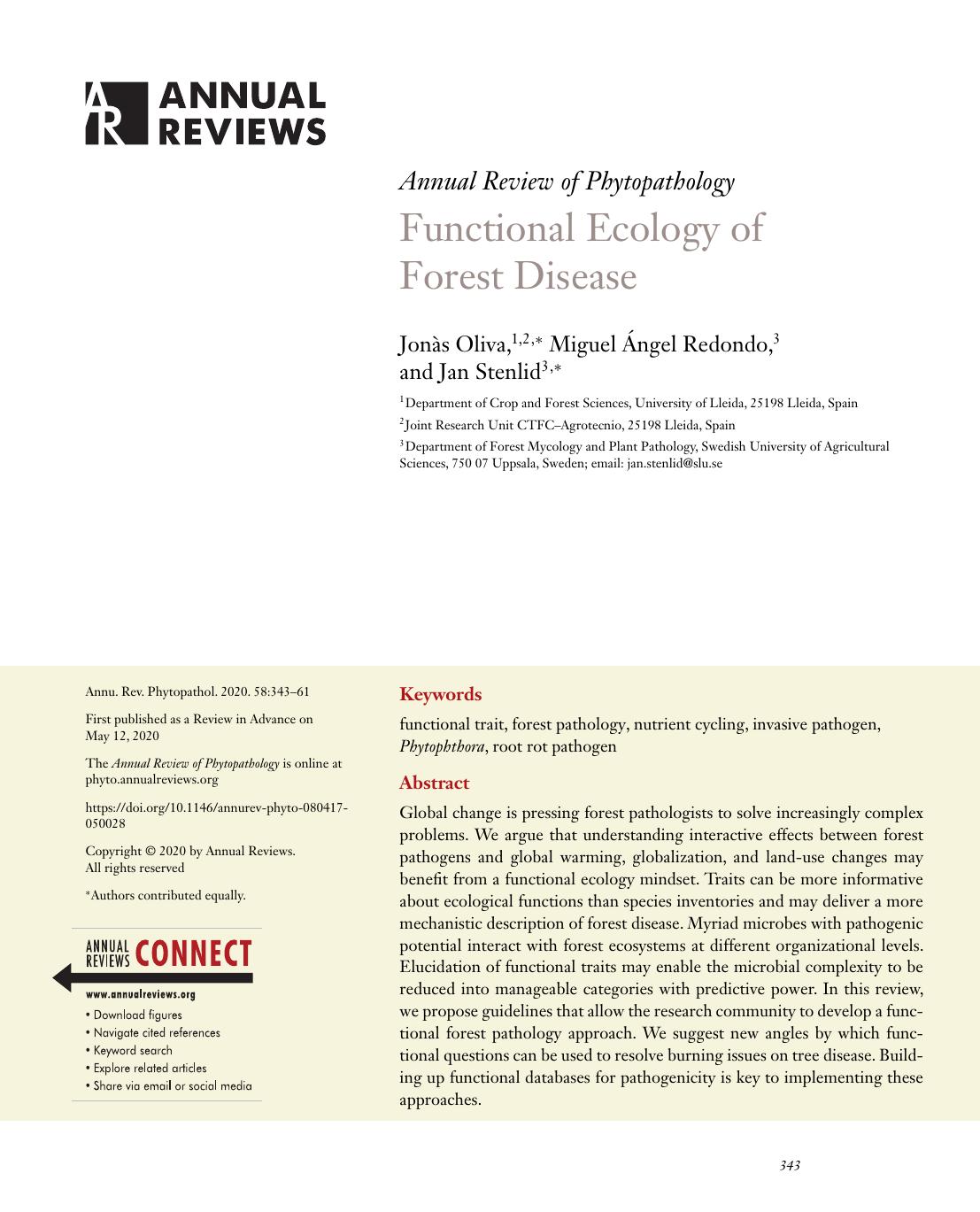 Functional Ecology of Forest Disease by Jonàs Oliva Miguel Ángel Redondo Jan Stenlid