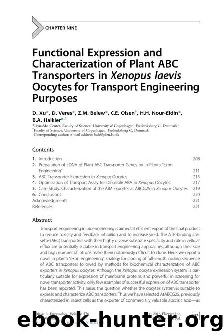 Functional Expression and Characterization of Plant ABC Transporters in Xenopus laevis Oocytes for Transport Engineering Purposes by D. Xu & D. Veres & Z.M. Belew & C.E. Olsen & H.H. Nour-Eldin & B.A. Halkier