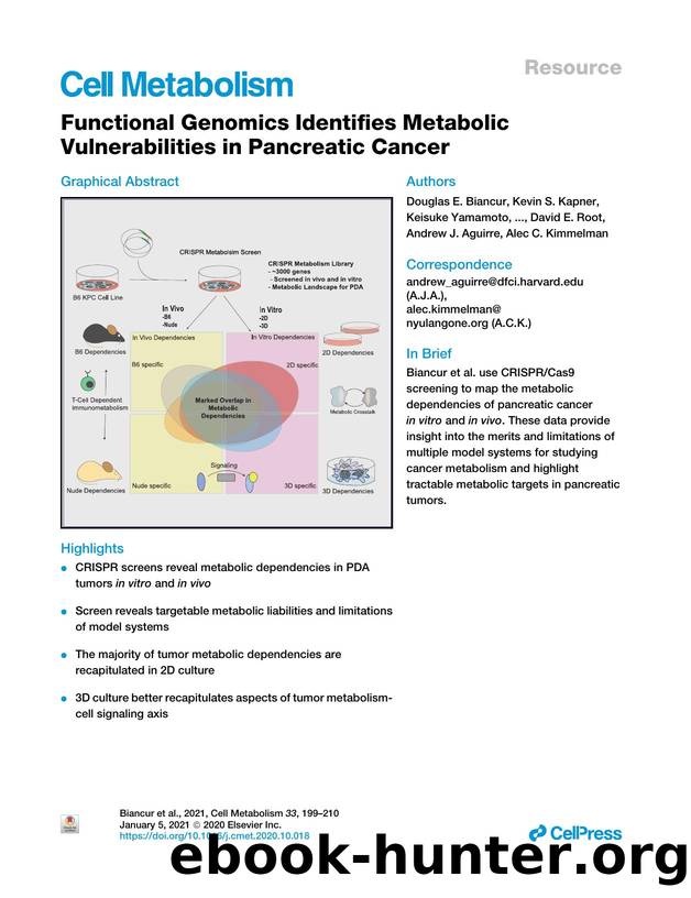 Functional Genomics Identifies Metabolic Vulnerabilities in Pancreatic Cancer by unknow