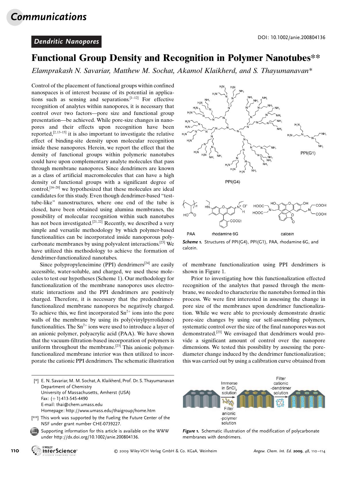 Functional Group Density and Recognition in Polymer Nanotubes by Unknown