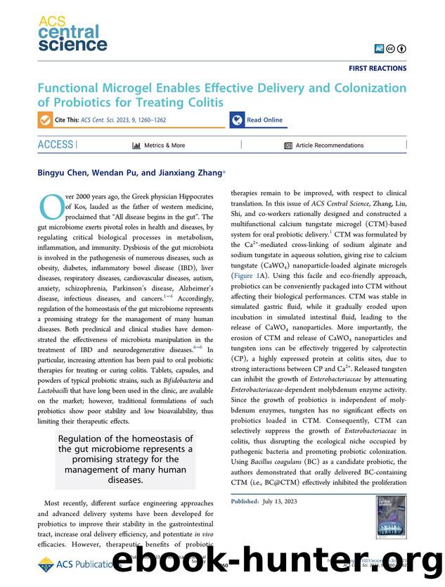 Functional Microgel Enables Effective Delivery and Colonization of Probiotics for Treating Colitis by Bingyu Chen & Wendan Pu & Jianxiang Zhang (ORCID: g/0000-0002-0984-2947)