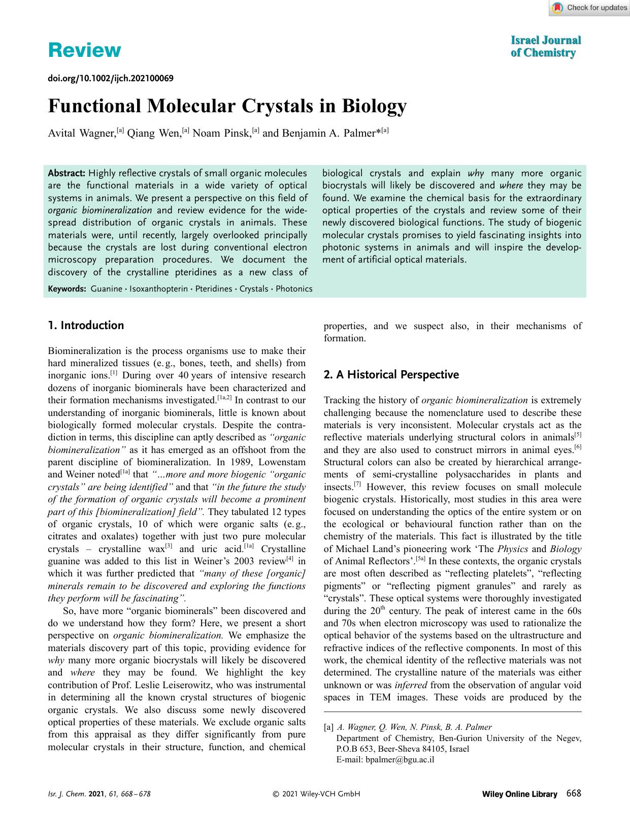 Functional Molecular Crystals in Biology by Unknown