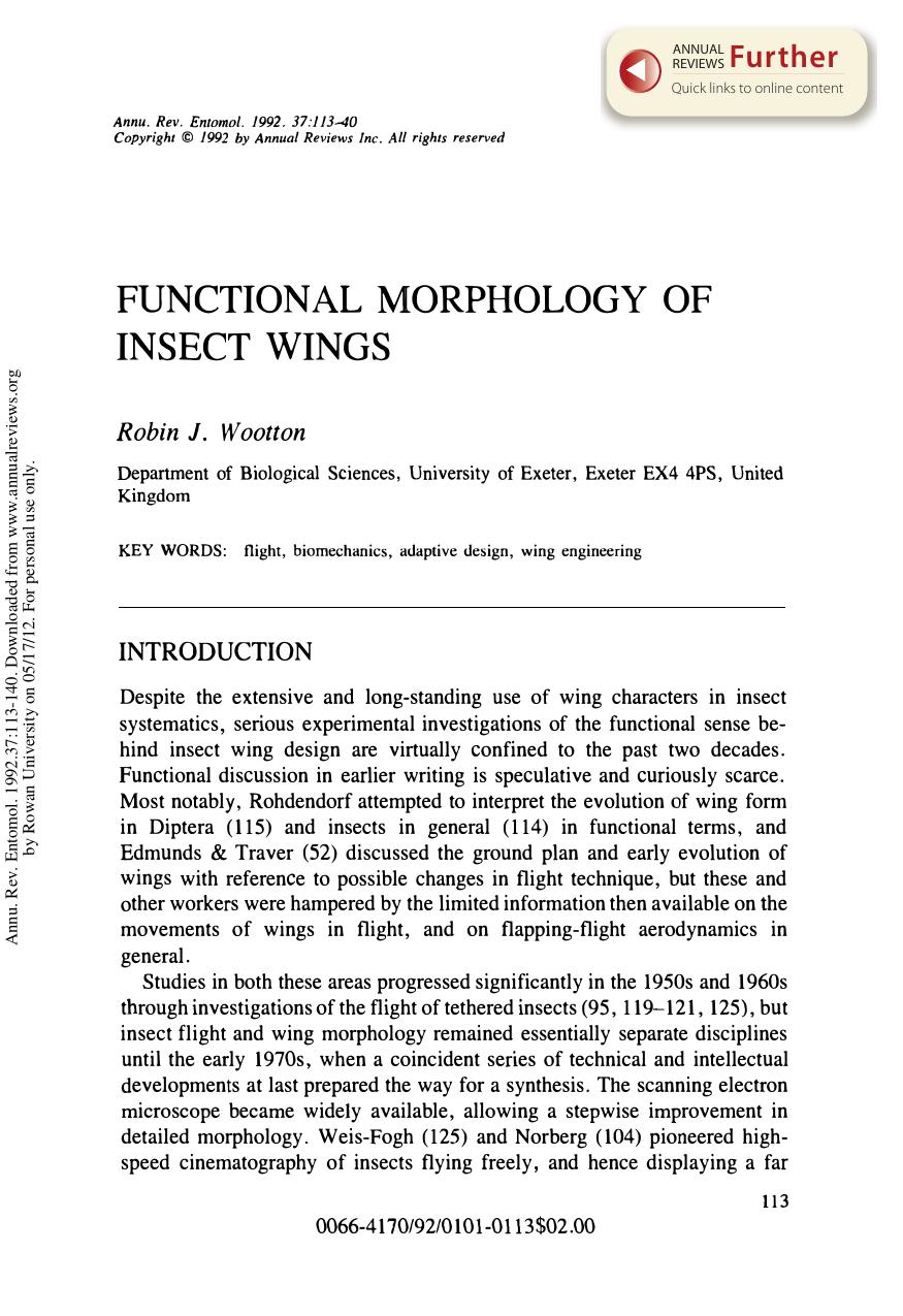 Functional Morphology of Insect Wings by Robin J. Wootton