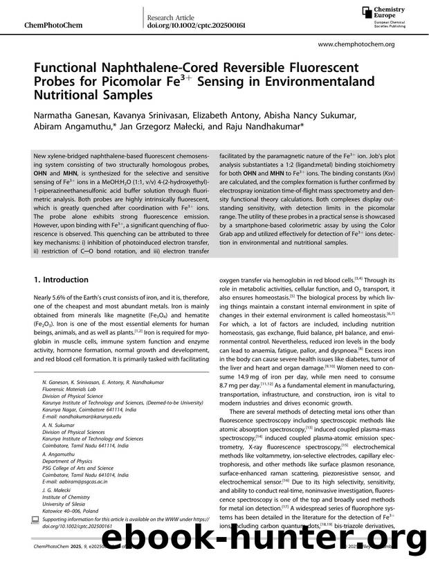 Functional NaphthaleneâCored Reversible Fluorescent Probes for Picomolar Fe3+ Sensing in Environmentaland Nutritional Samples by unknow
