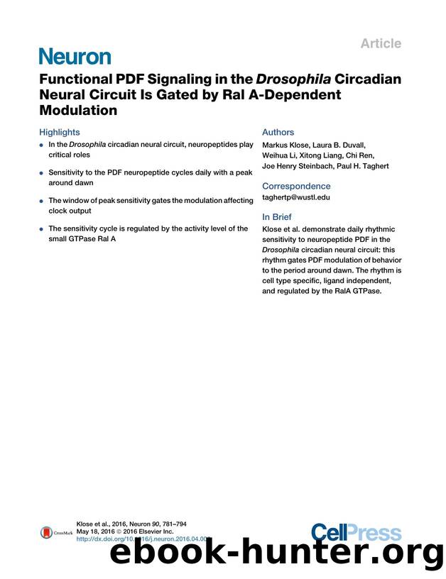 Functional PDF Signaling in the Drosophila Circadian Neural Circuit Is Gated by Ral A-Dependent Modulation by unknow