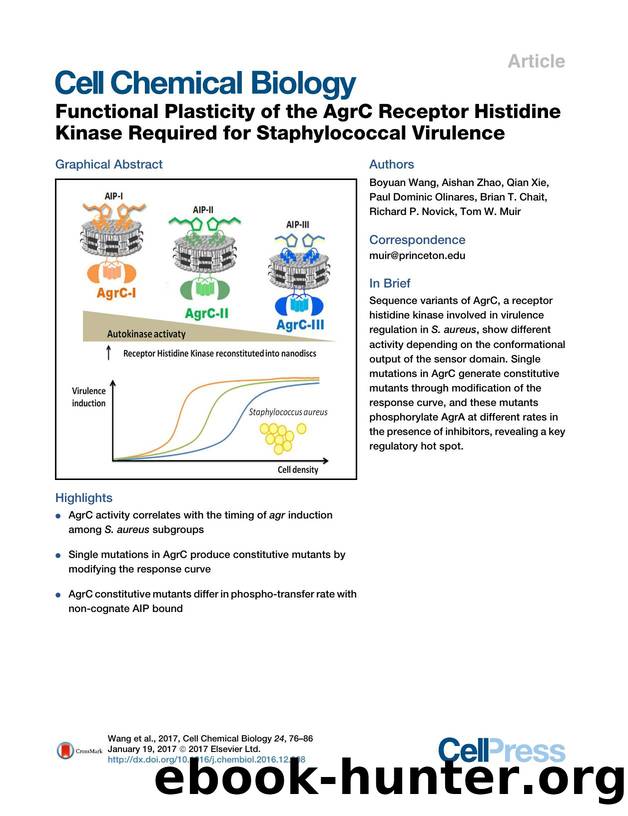 Functional Plasticity of the AgrC Receptor Histidine Kinase Required for Staphylococcal Virulence by unknow