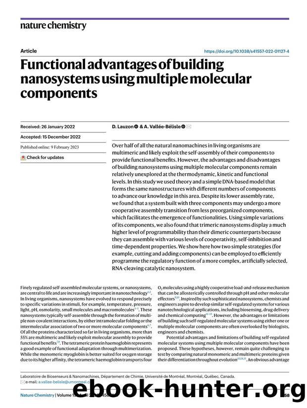 Functional advantages of building nanosystems using multiple molecular components by D. Lauzon & A. Vallée-Bélisle