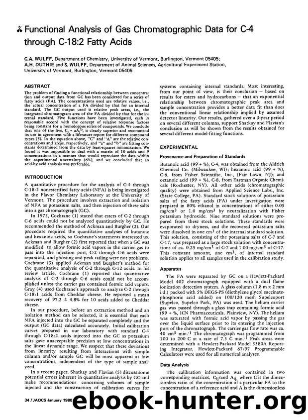 Functional analysis of gas chromatographic data for C-4 through C-18:2 fatty acids by Unknown