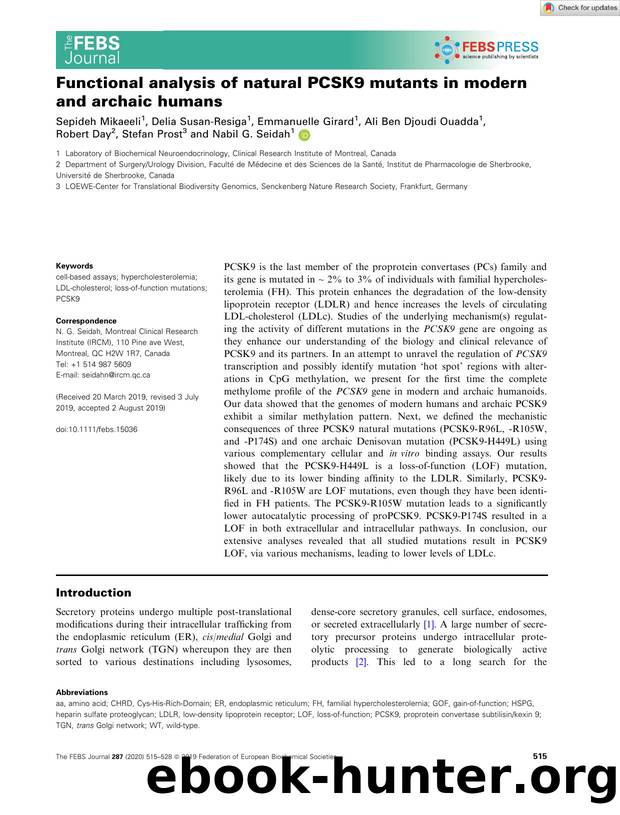 Functional analysis of natural PCSK9 mutants in modern and archaic humans by Unknown
