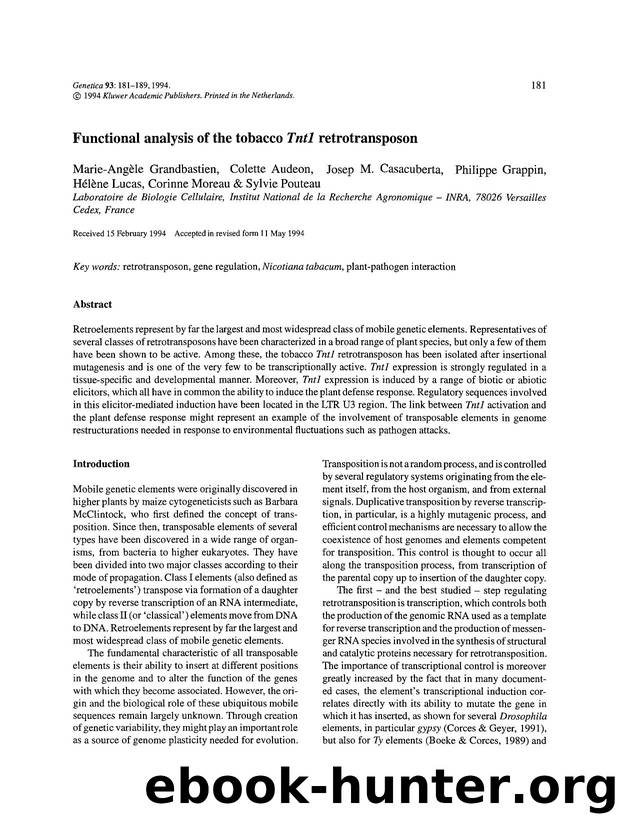 Functional analysis of the tobacco <Emphasis Type="Italic">Tnt1 <Emphasis> retrotransposon by Unknown
