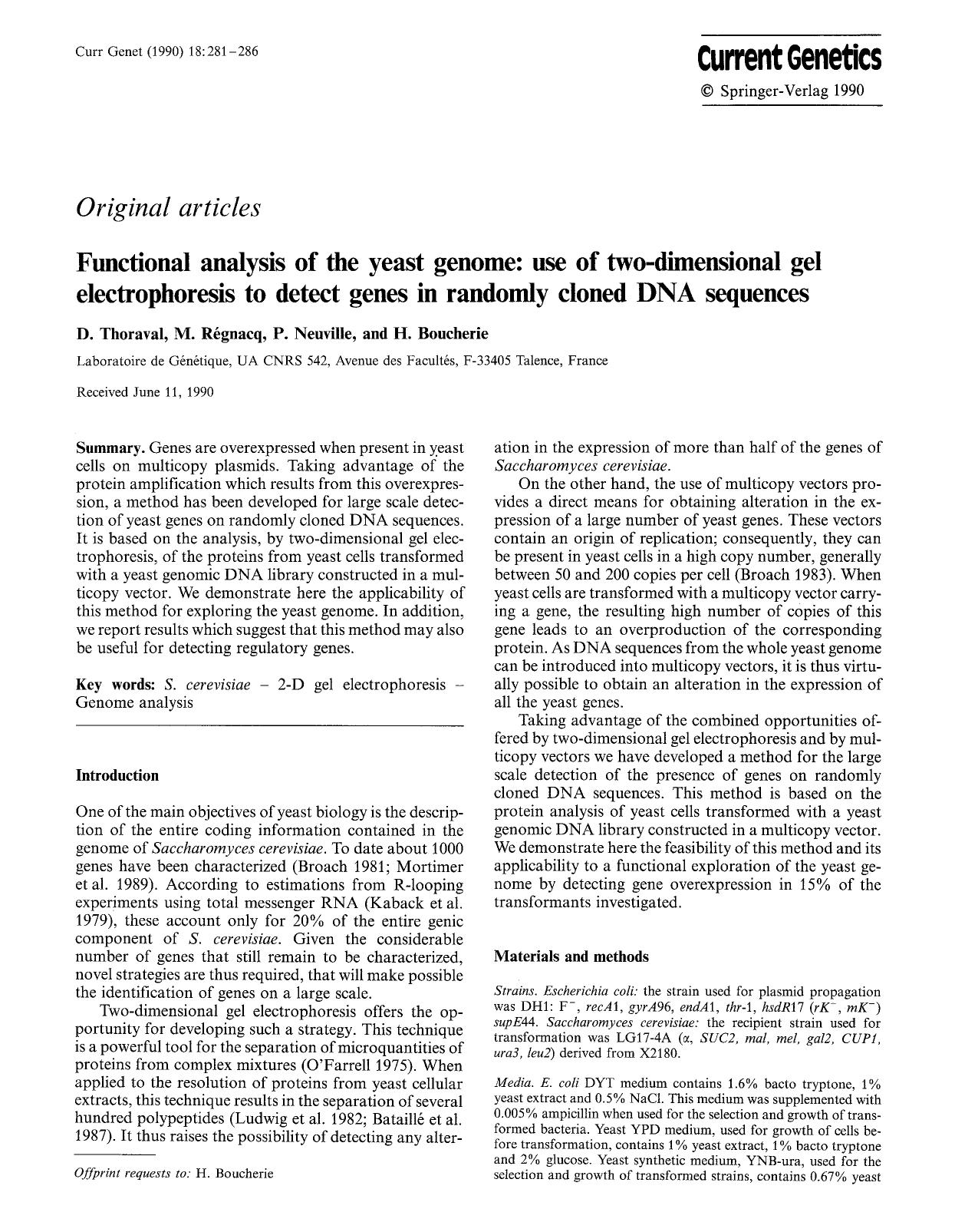 Functional analysis of the yeast genome: use of two-dimensional gel electrophoresis to detect genes in randomly cloned DNA sequences by Unknown