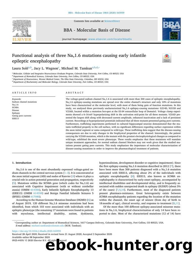 Functional analysis of three Nav1.6 mutations causing early infantile epileptic encephalopathy by Laura Solé & Jacy L. Wagnon & Michael M. Tamkun