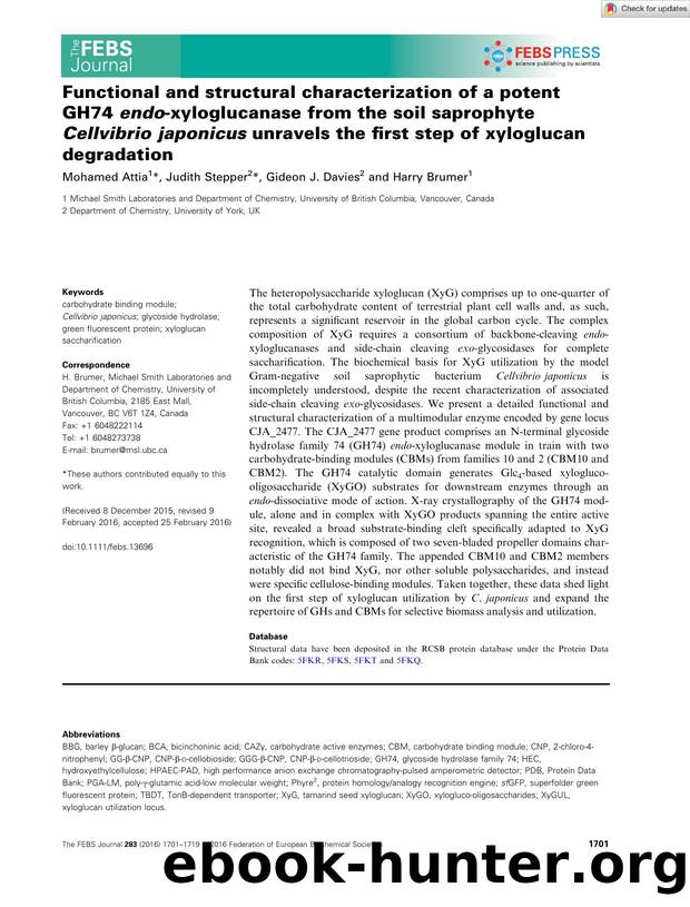 Functional and structural characterization of a potent GH74 endoâxyloglucanase from the soil saprophyte Cellvibrio japonicus unravels the first step of xyloglucan degradation by Unknown