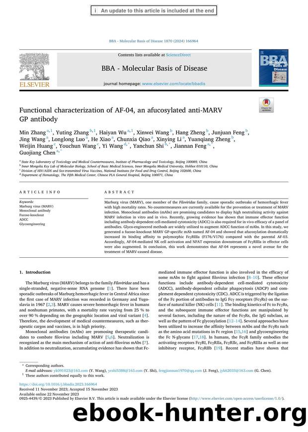 Functional characterization of AF-04, an afucosylated anti-MARV GP antibody by unknow